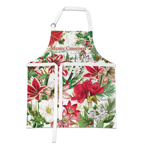 Merry Christmas White Green & Red Floral Chef's Apron