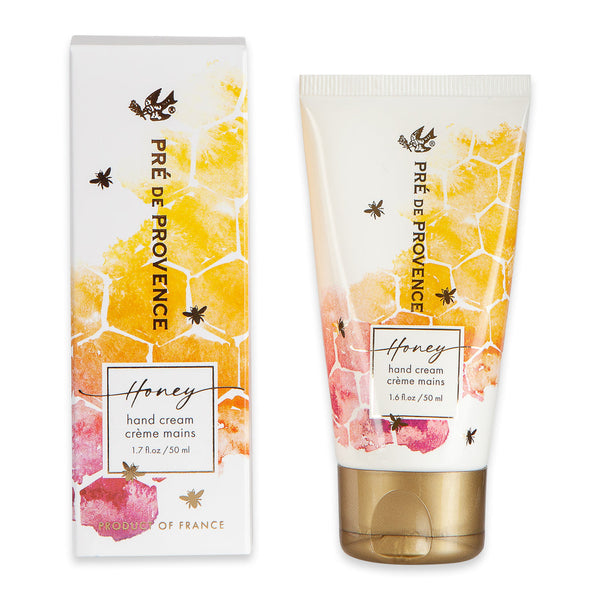 Pre de Provence Honey Hand Cream w/ Box with Pink & Yellow Honeycomb & bee motif