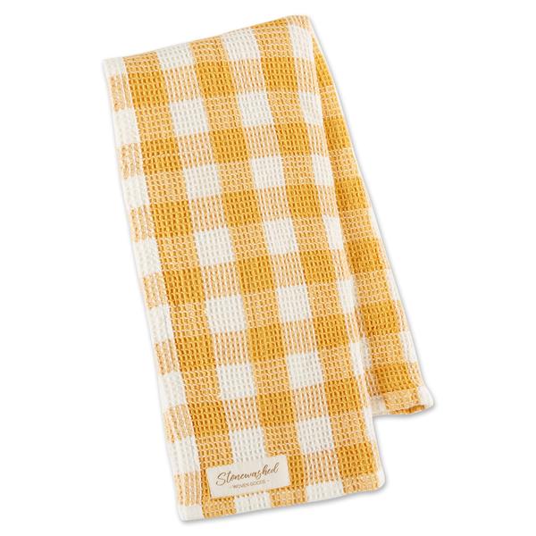 DII Butterscotch Yellow Gingham Check Waffle Dish Towel