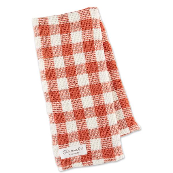 Orange & Cream Check Cotton Waffle Gingham check Rust Kitchen Towel