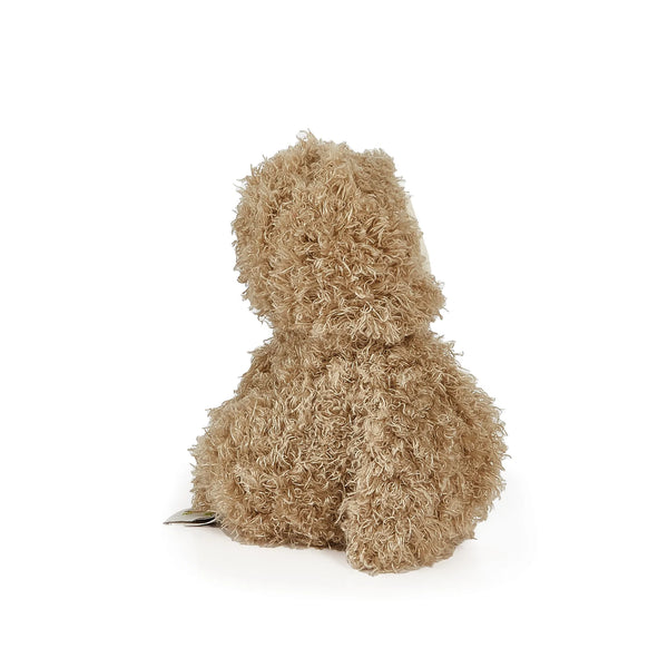 Back view plush toy owl with curly soft light brown faux feathers