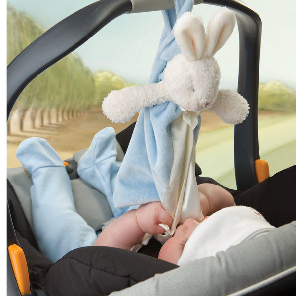 Bunnies by the Bay Bud Bunny Bye Bye Buddy Blanket looped to a baby carrier