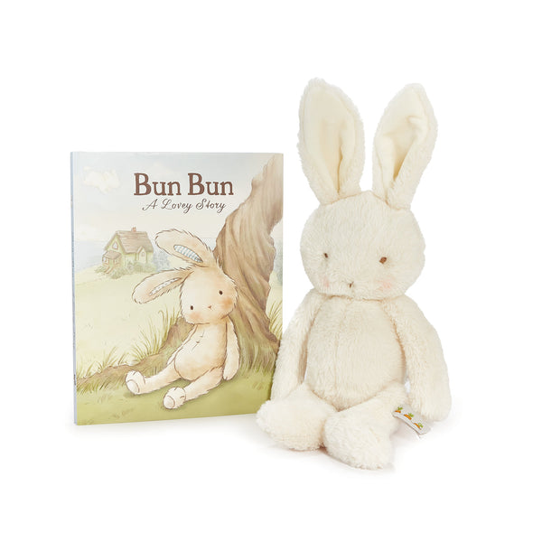 Bun Bun Lovey Story shown with Bun Bun Stuffed Animal