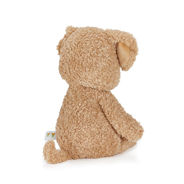 Back view of Brown Puppy dog stuffed animal with short curly tail
