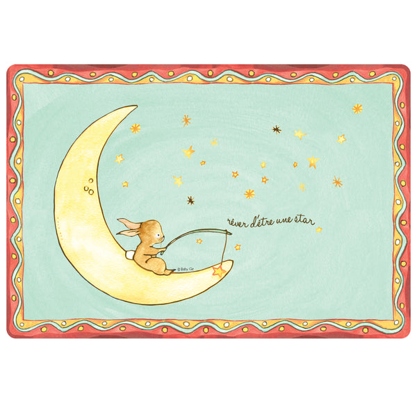 Baby Cie Wish Upon a Star Placemat with Bunny fishing on the moon