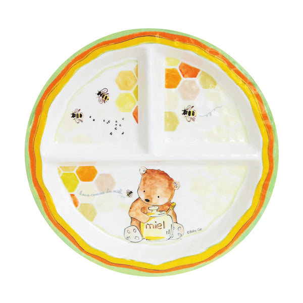 Baby Cie Sectioned Dinner Plate with Bear, Jar of Honey, and Bees