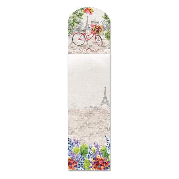 Decorative notepad with Paris-themed design featuring a bicycle and Eiffel Tower.