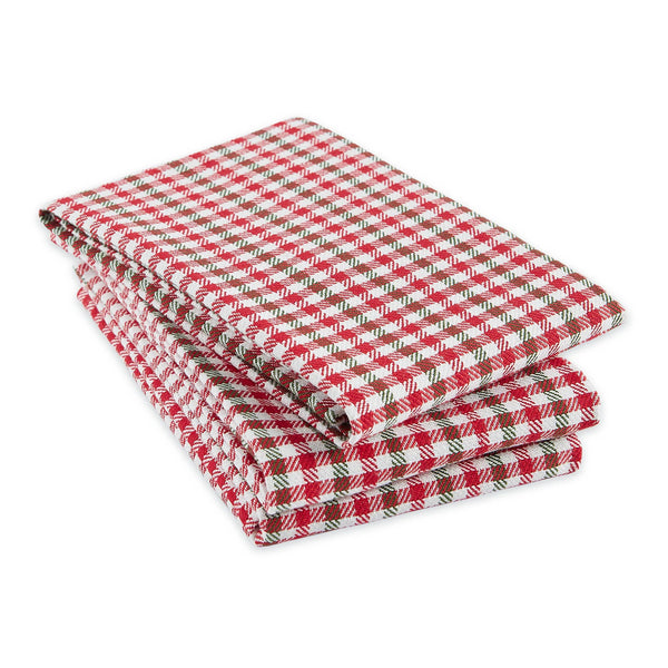 Stack of 3 Design imports cranberry & pine green houndstooth Kitchen Towels