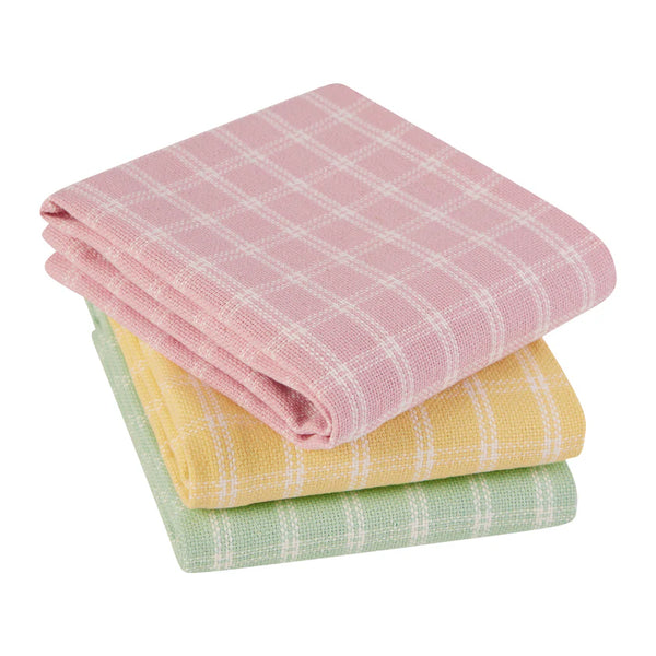 Close Up Spring Pink, Yellow, & Green Plaid Kitchen Towel Set