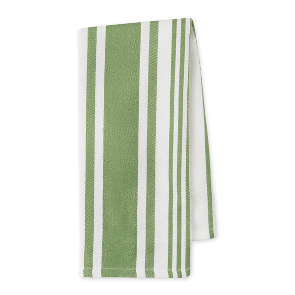 Close Up Clover Green & White Twill Striped Kitchen Towel