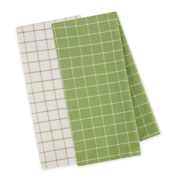 Close Up Clover Green Plaid Floursack Towel Set