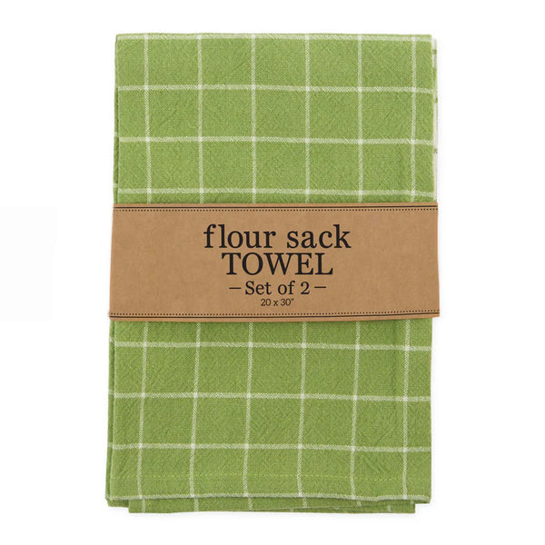 Clover Green & White Plaid Floursack Kitchen Towel Set