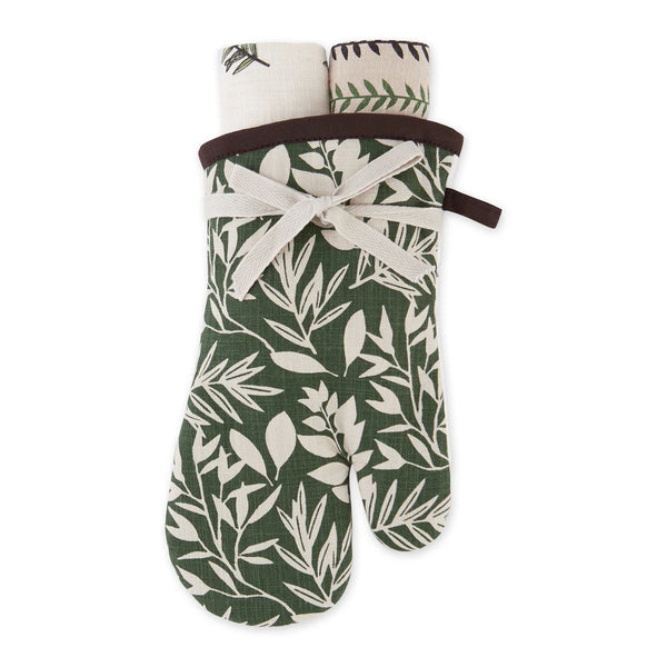 Close Up Garden Greens Oven Mitt & Dishtowel Set