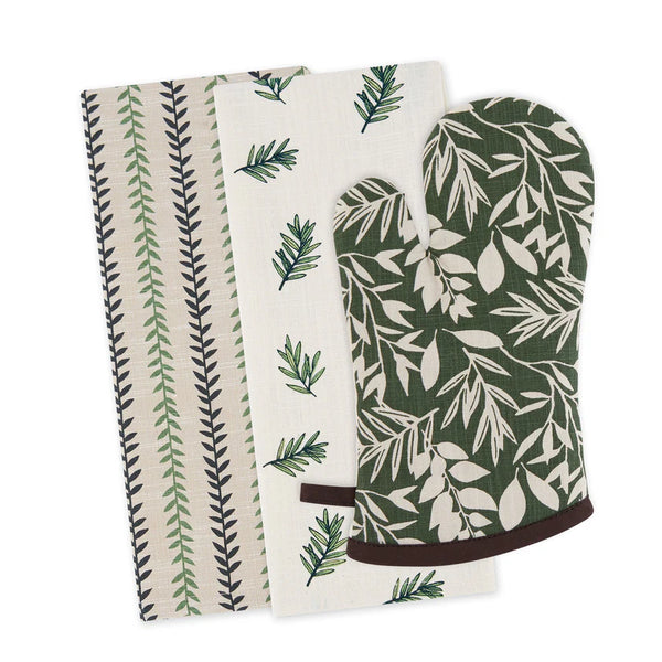 Front side Green Foliage Oven Mitt with Towels