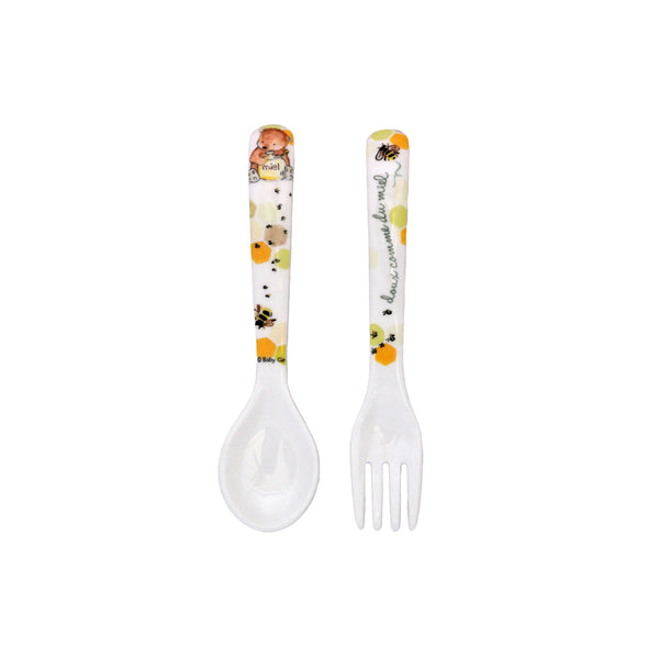 Baby Cie Melamine Children's Fork & Spoon with Bear & Bees