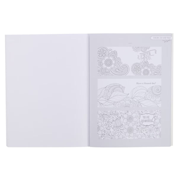 Coloring book with paisley patterns and text on a white background