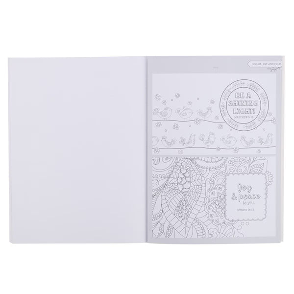 Coloring book with Scripture, Birds and Floral designs on a white background