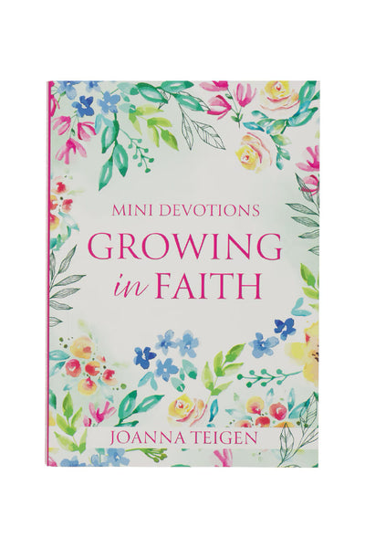 Book titled 'Growing in Faith' with floral design on a white background