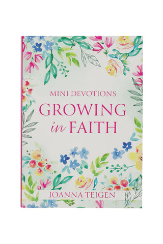 Book titled 'Growing in Faith' with floral design on a white background