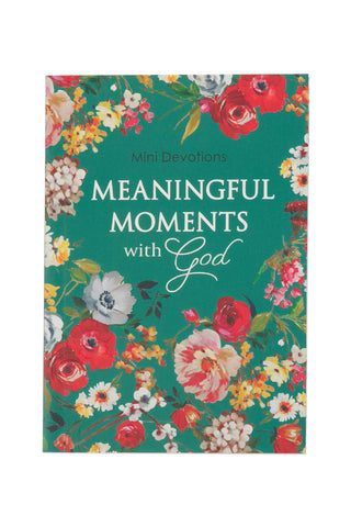 Book titled 'Meaningful Moments with God' featuring floral design on a teal background