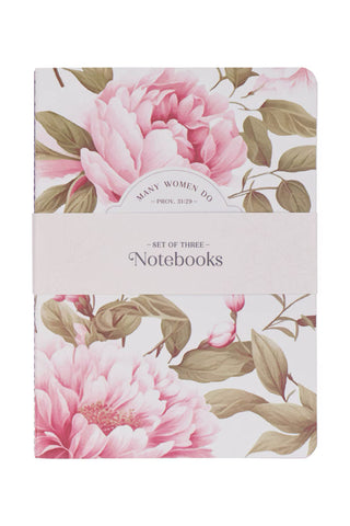 Set of three notebooks with Pink floral design on a white background