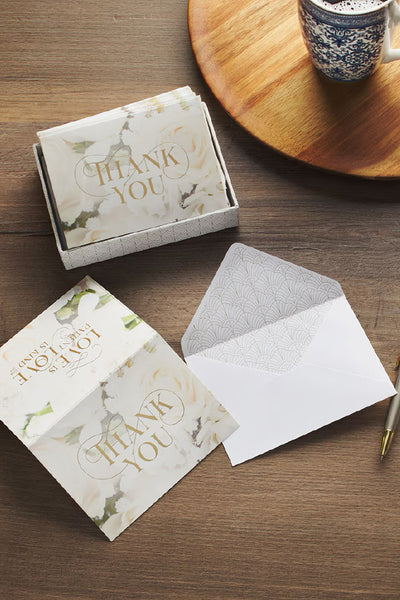 Ivory Rose Thank you Card Set with Gold Lettering