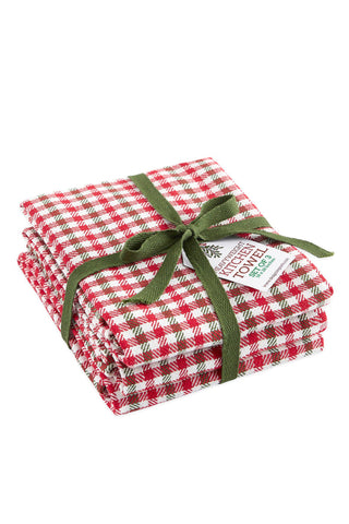 Design imports cranberry & pine green houndstooth Kitchen Towel Set