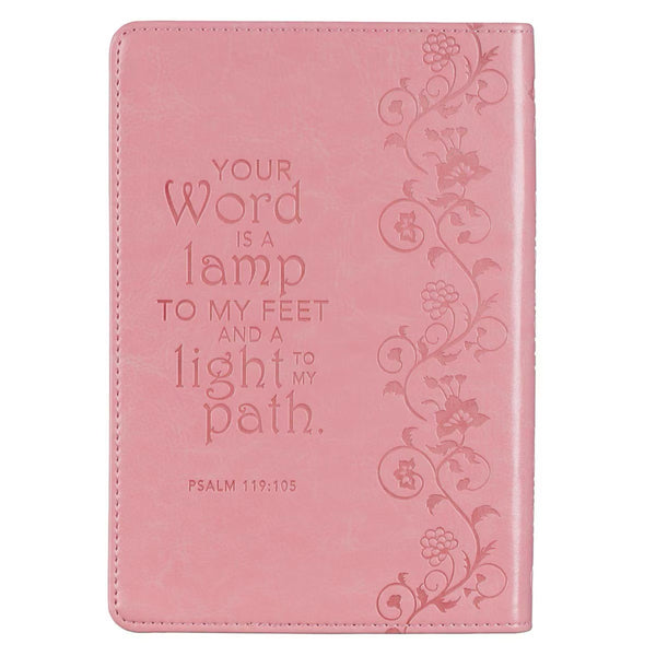 Back view Pink Devotional with Psalm 119:105