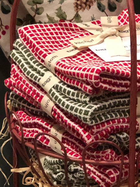 Stacked Red Berry & Green Foliage Dish Towels