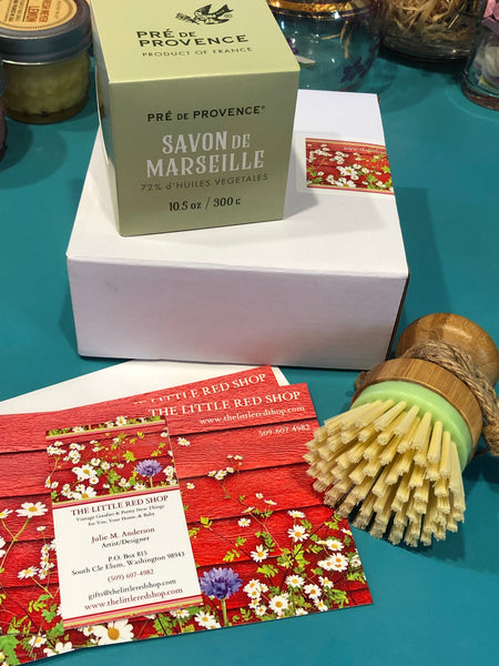 Bamboo Brush with Pre de Provence Soap, and The Little Red Shop Packaging