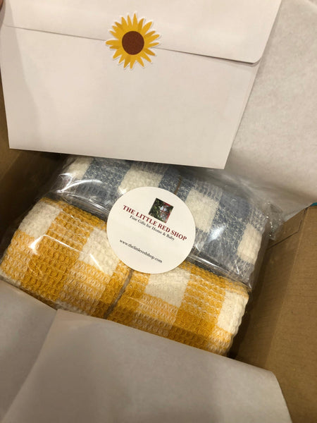 Butterscotch, and Blue Checkered Waffle Dish Towels, ready to ship!