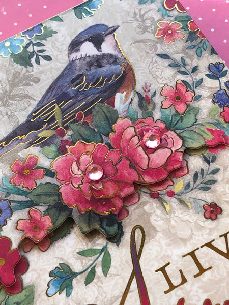 Detail Pocket Bird & Floral Notepad with Pink Gems