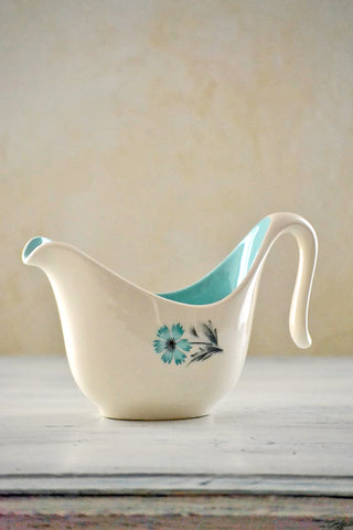 Vintage Cream & Turquoise Creamer with Flower