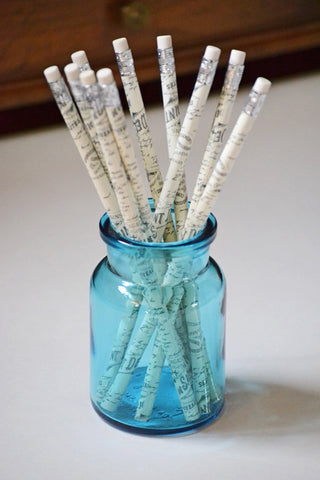 Vintage Belgian Aqua Blue Glass Jar displayed with pencils