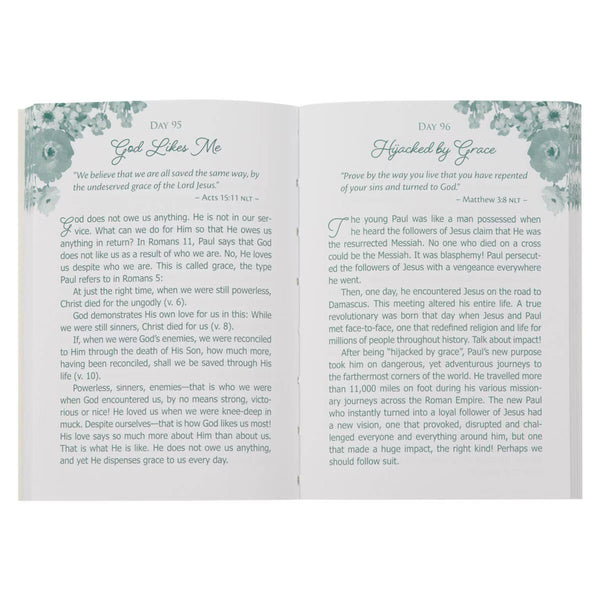 Devotional Pages with Teal Floral, and verses from Acts, and Matthew