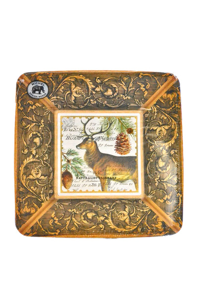 Decorative paper plate set with deer illustration and intricate border