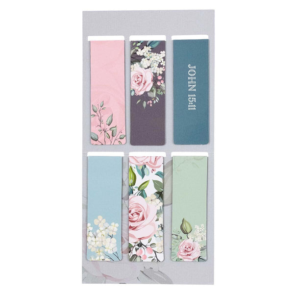 Back view Pastel Floral John 15:11 Magnetic Bookmark Set