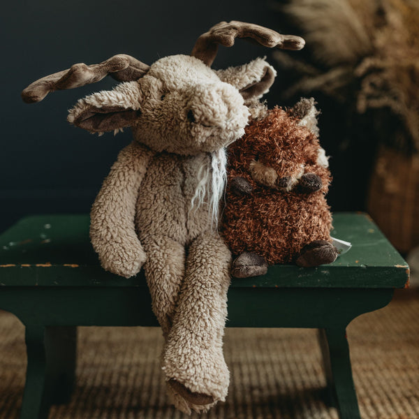 Bunnies by the Bay's Bruce the Moose Camp Cricket Stuffed Animal with Wee Foxy the Fox 