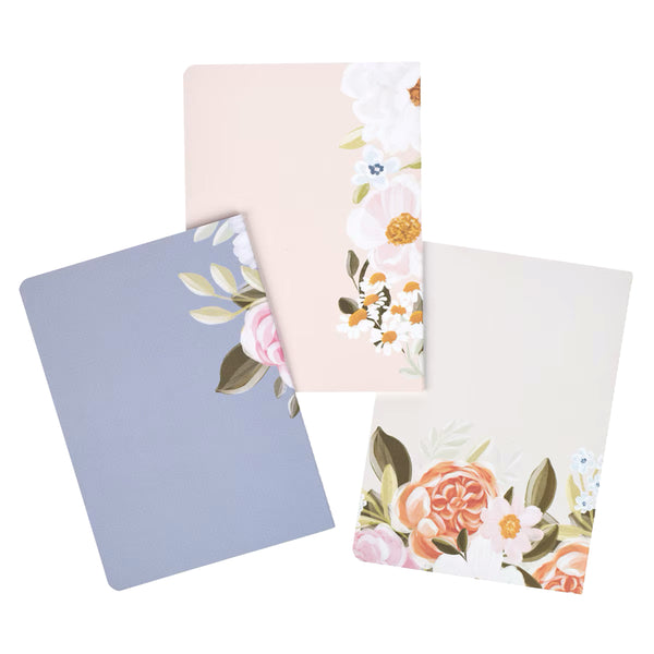 Set of three floral notebook back covers on a white background