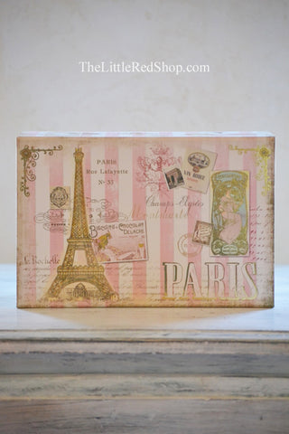 Punch Studio Paris Pink & White Striped Tab Gift Box with the Eiffel Tower