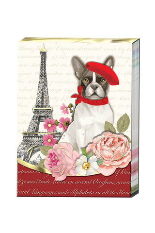 Petite Paris Pocket Notepad with French Bulldog wearing a Beret, Eiffel Tower, and flowers on a white background