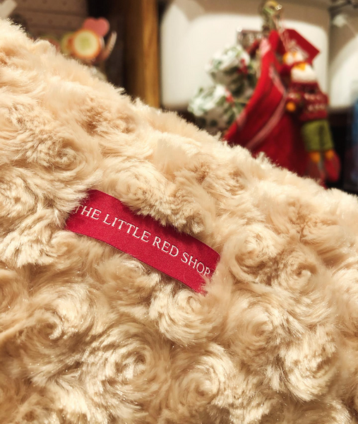 The Little Red Shop Tan Faux Fur Fuzzy Throw Pillow Close Up View