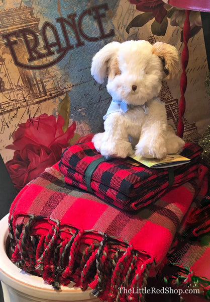 Cricket Island Skipit Stuffed Animal with Red Plaid Blanket & Kitchen Towels