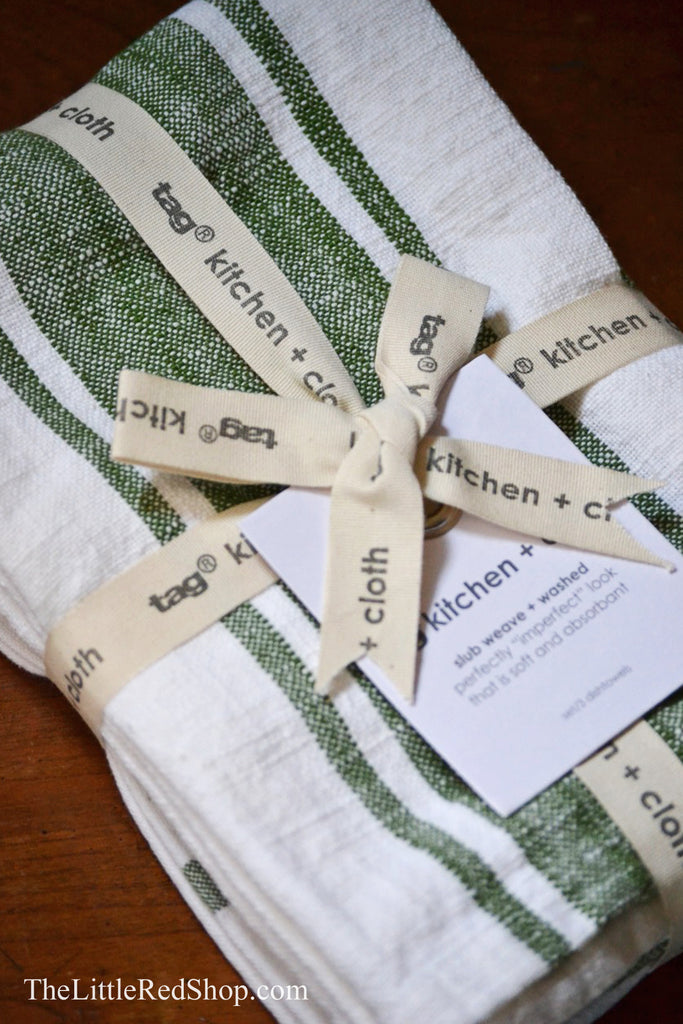 Tag Ltg Foliage Green Flour Sack Chambray Kitchen Towel Set