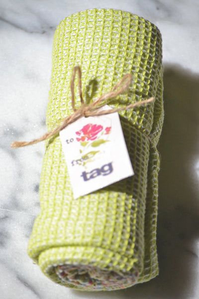 Lime Green Waffle Kitchen Towel with Multicolor Edging