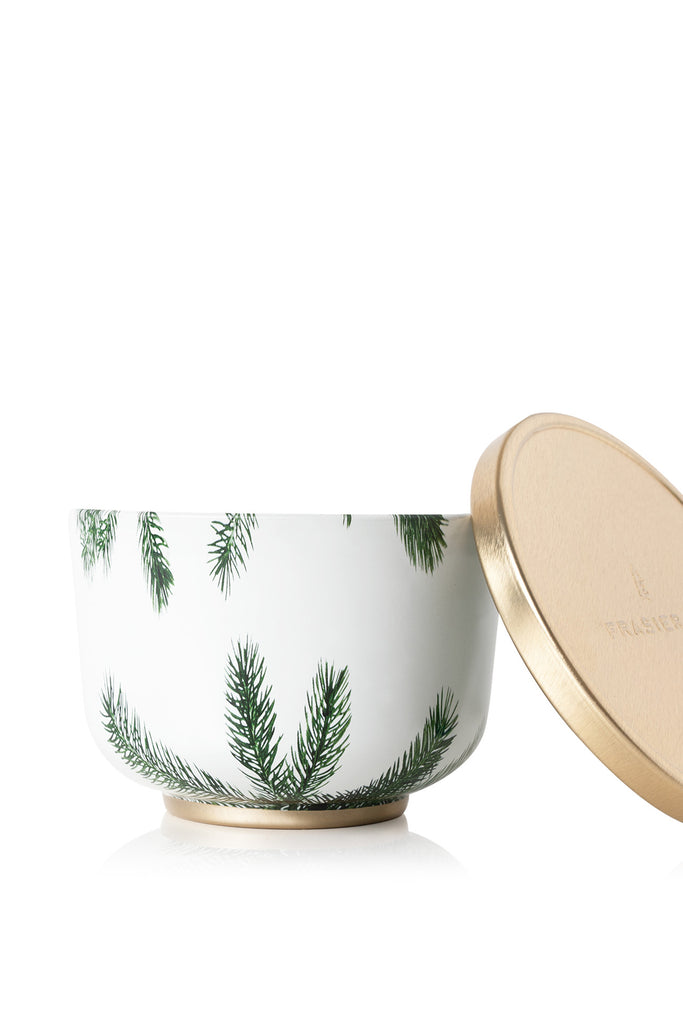 Thymes Frasier Fir Poured Candle Tin with Pine Needle Design and Gold Lid