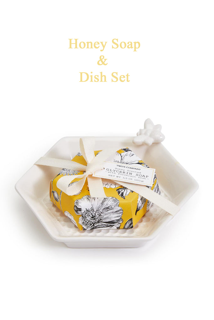 Two's Company Bee Clean Soap & Dish Set