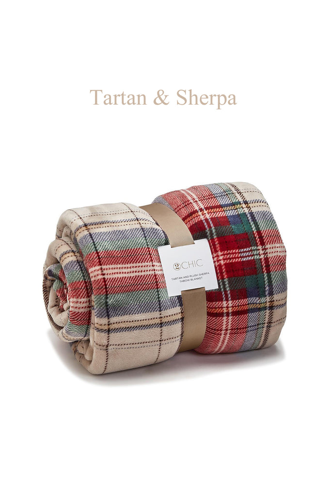 Two's Company Soft Tartan & Sherpa Throw Blanket