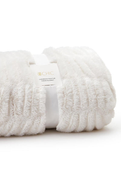Luxurious White Faux Fur Throw with Chic Label