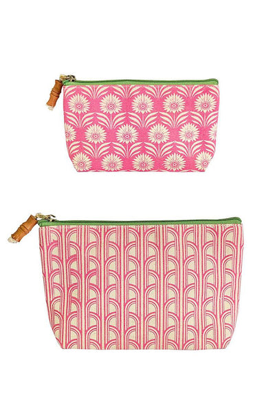 Palm Deco Pink & Green Pouch Set